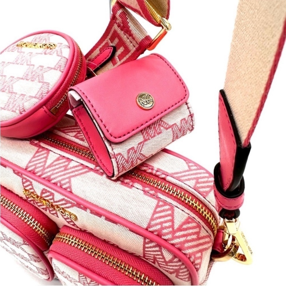 Michael Kors Jet Set Medium Crossbody Bag Tech Accessories Attached Tea Rose - Picture 10 of 13